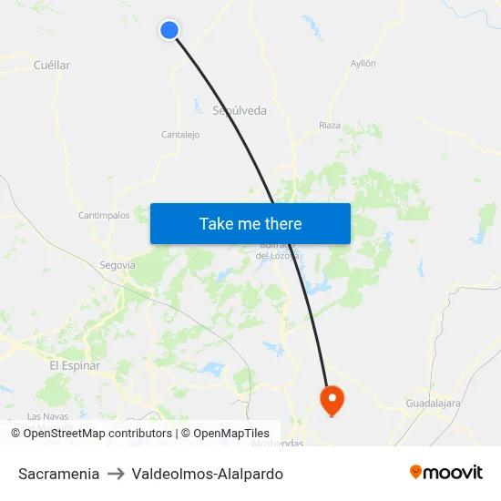Sacramenia to Valdeolmos-Alalpardo map