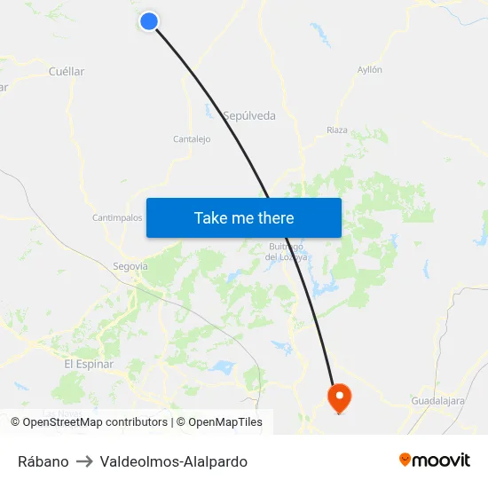Rábano to Valdeolmos-Alalpardo map