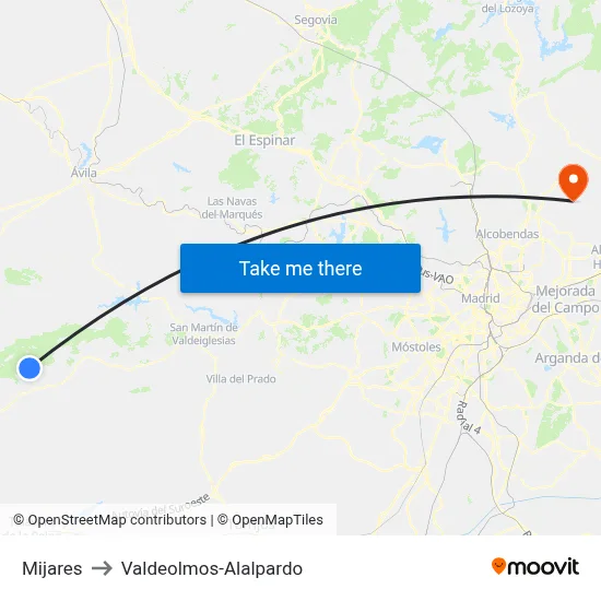 Mijares to Valdeolmos-Alalpardo map