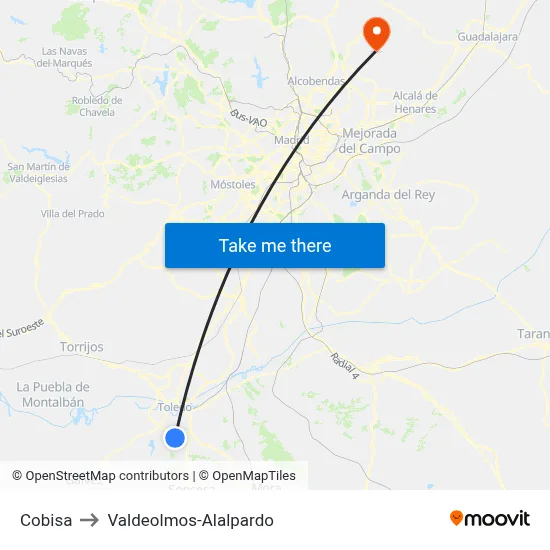 Cobisa to Valdeolmos-Alalpardo map