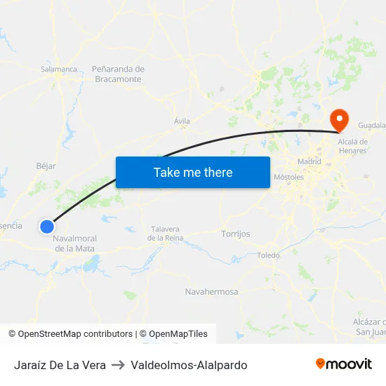 Jaraíz De La Vera to Valdeolmos-Alalpardo map
