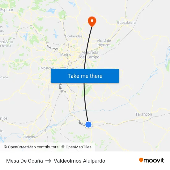 Mesa De Ocaña to Valdeolmos-Alalpardo map