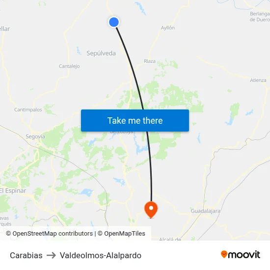 Carabias to Valdeolmos-Alalpardo map