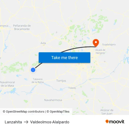 Lanzahíta to Valdeolmos-Alalpardo map
