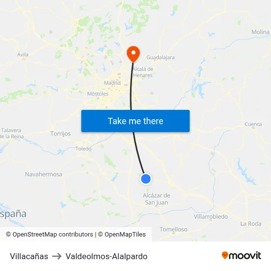 Villacañas to Valdeolmos-Alalpardo map