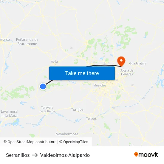Serranillos to Valdeolmos-Alalpardo map