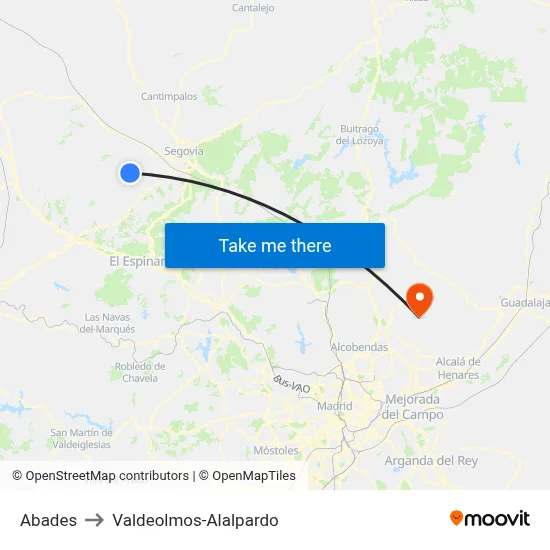 Abades to Valdeolmos-Alalpardo map