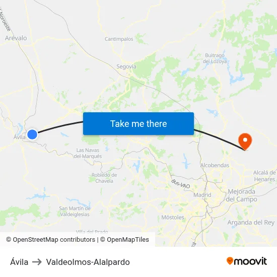Ávila to Valdeolmos-Alalpardo map