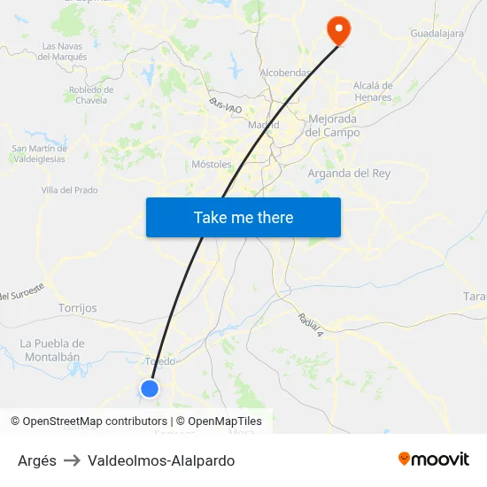 Argés to Valdeolmos-Alalpardo map