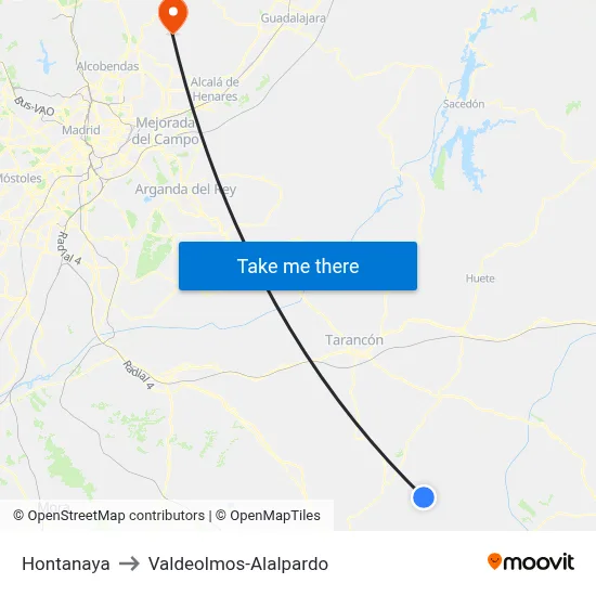 Hontanaya to Valdeolmos-Alalpardo map
