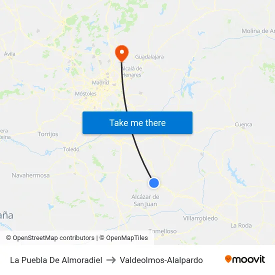 La Puebla De Almoradiel to Valdeolmos-Alalpardo map