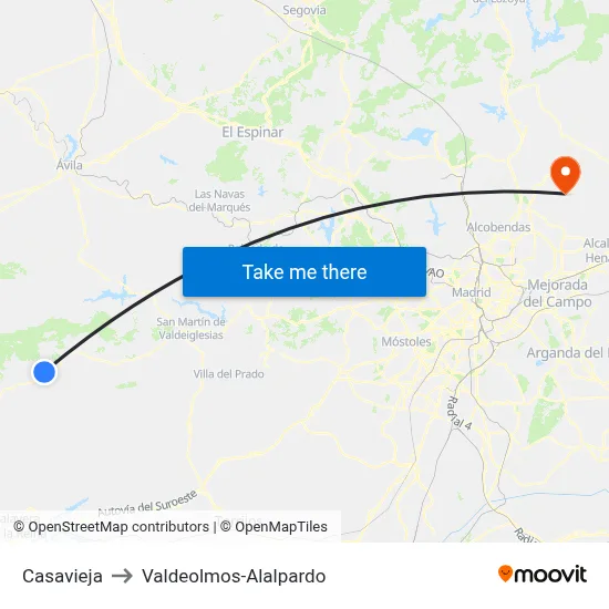 Casavieja to Valdeolmos-Alalpardo map