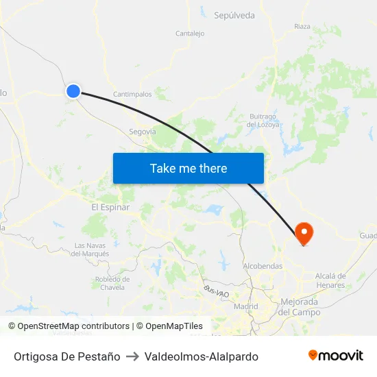 Ortigosa De Pestaño to Valdeolmos-Alalpardo map