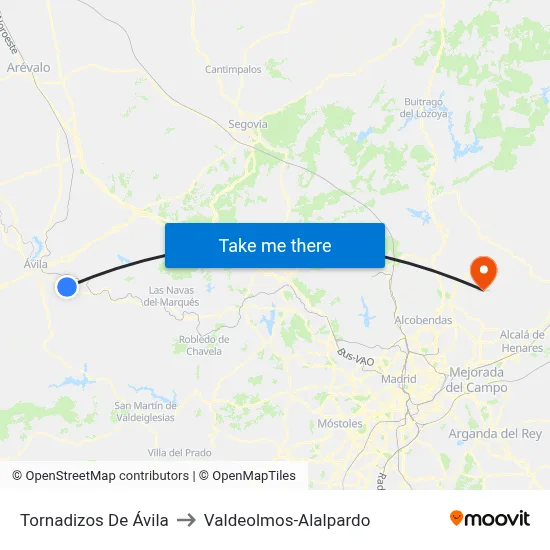 Tornadizos De Ávila to Valdeolmos-Alalpardo map