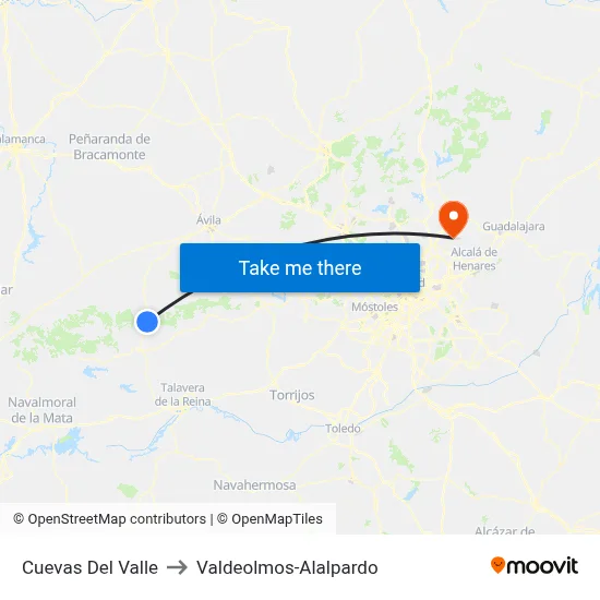 Cuevas Del Valle to Valdeolmos-Alalpardo map