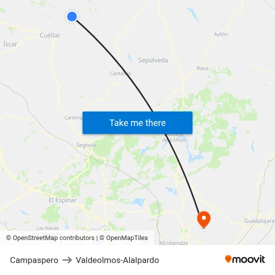 Campaspero to Valdeolmos-Alalpardo map