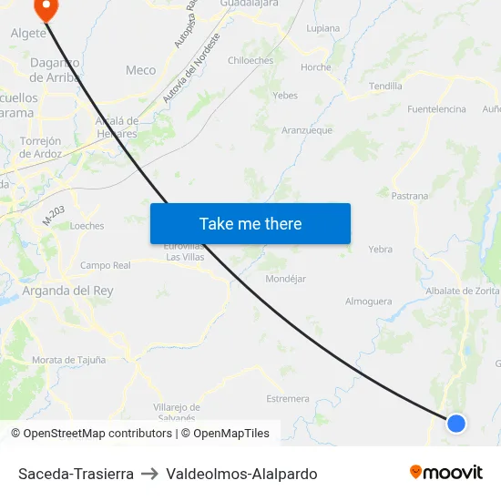 Saceda-Trasierra to Valdeolmos-Alalpardo map
