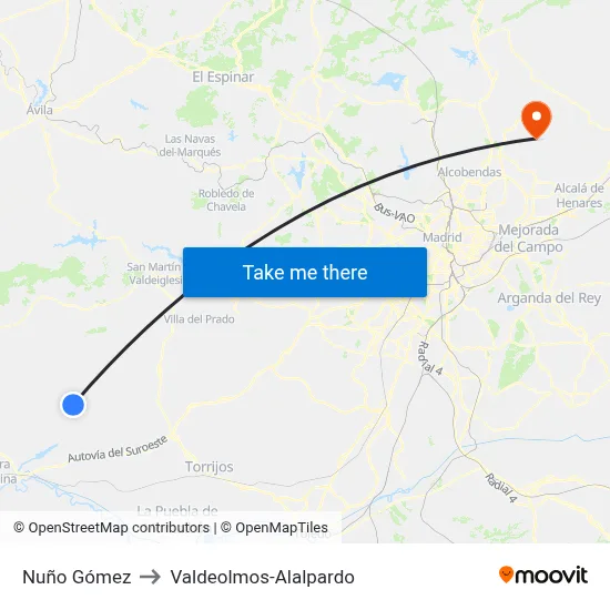 Nuño Gómez to Valdeolmos-Alalpardo map