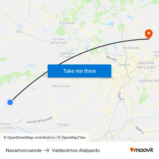 Navamorcuende to Valdeolmos-Alalpardo map