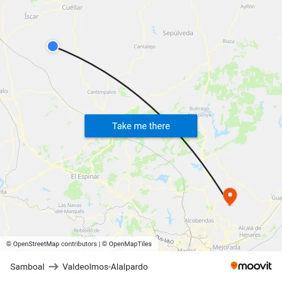 Samboal to Valdeolmos-Alalpardo map