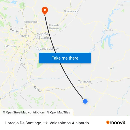 Horcajo De Santiago to Valdeolmos-Alalpardo map