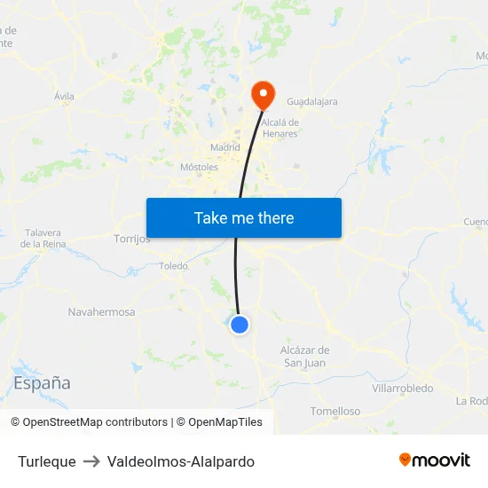 Turleque to Valdeolmos-Alalpardo map