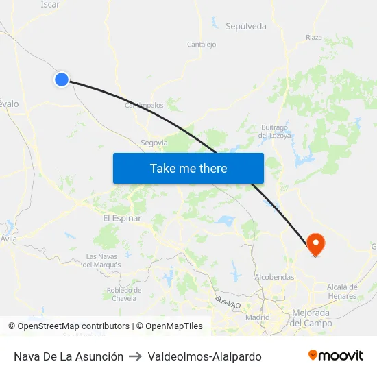Nava De La Asunción to Valdeolmos-Alalpardo map