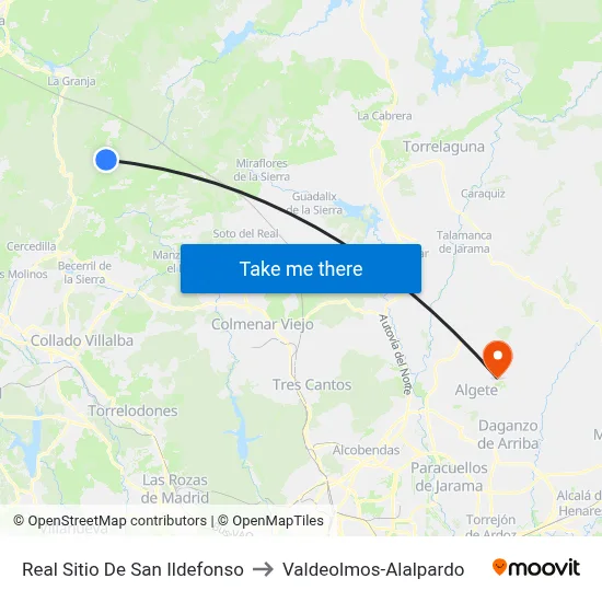 Real Sitio De San Ildefonso to Valdeolmos-Alalpardo map