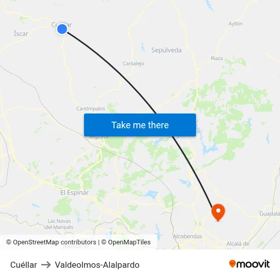 Cuéllar to Valdeolmos-Alalpardo map