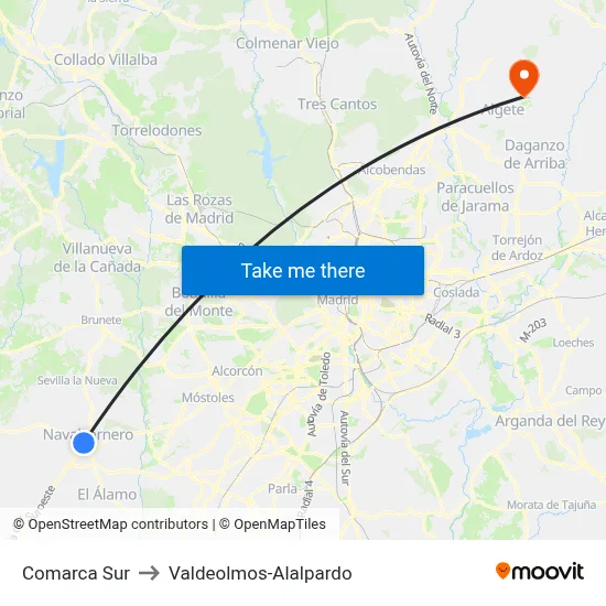 Comarca Sur to Valdeolmos-Alalpardo map