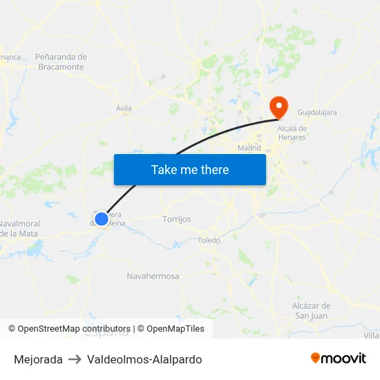 Mejorada to Valdeolmos-Alalpardo map