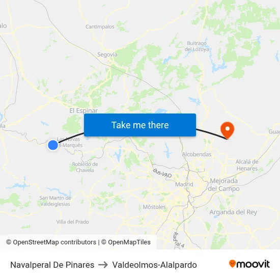Navalperal De Pinares to Valdeolmos-Alalpardo map
