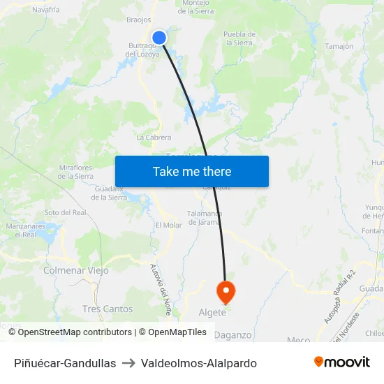 Piñuécar-Gandullas to Valdeolmos-Alalpardo map