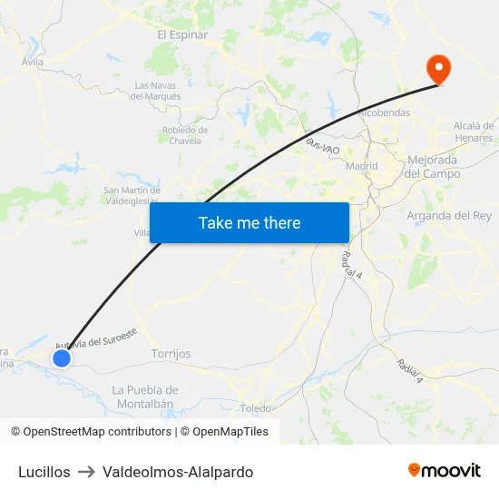 Lucillos to Valdeolmos-Alalpardo map