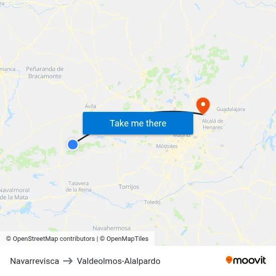 Navarrevisca to Valdeolmos-Alalpardo map