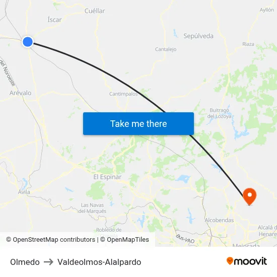 Olmedo to Valdeolmos-Alalpardo map