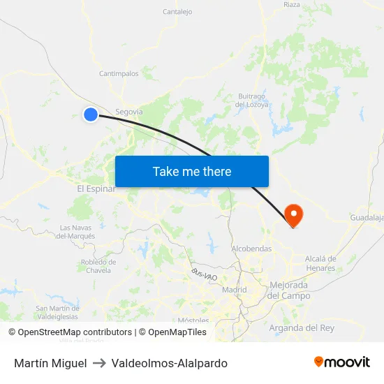 Martín Miguel to Valdeolmos-Alalpardo map