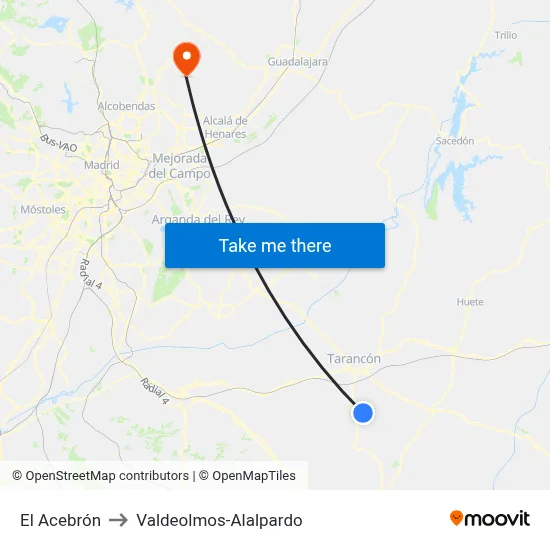 El Acebrón to Valdeolmos-Alalpardo map