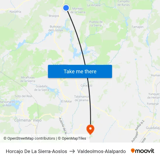 Horcajo De La Sierra-Aoslos to Valdeolmos-Alalpardo map