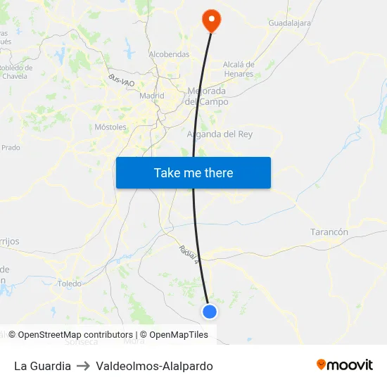 La Guardia to Valdeolmos-Alalpardo map