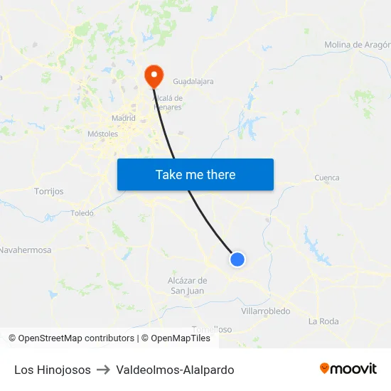 Los Hinojosos to Valdeolmos-Alalpardo map