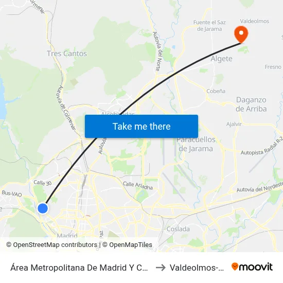 Área Metropolitana De Madrid Y Corredor Del Henares to Valdeolmos-Alalpardo map