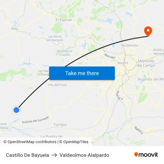 Castillo De Bayuela to Valdeolmos-Alalpardo map