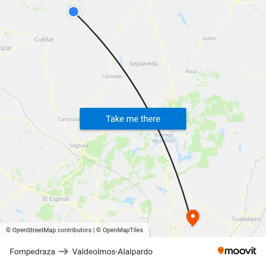 Fompedraza to Valdeolmos-Alalpardo map