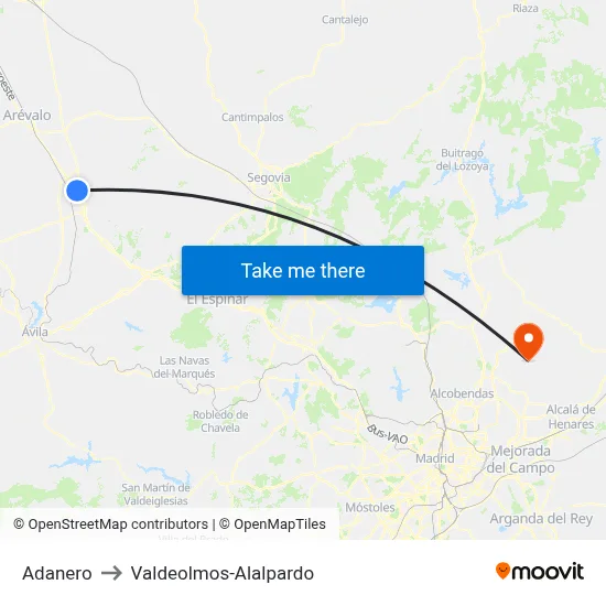 Adanero to Valdeolmos-Alalpardo map