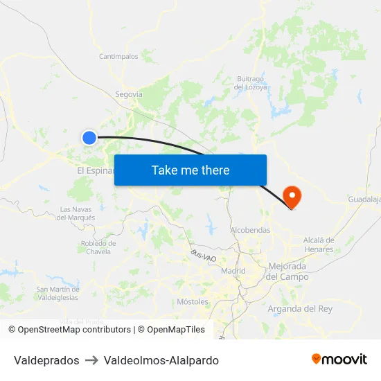 Valdeprados to Valdeolmos-Alalpardo map