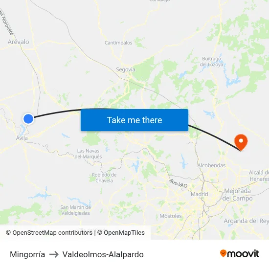 Mingorría to Valdeolmos-Alalpardo map