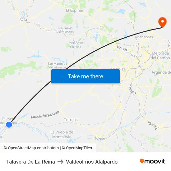 Talavera De La Reina to Valdeolmos-Alalpardo map