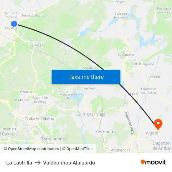 La Lastrilla to Valdeolmos-Alalpardo map