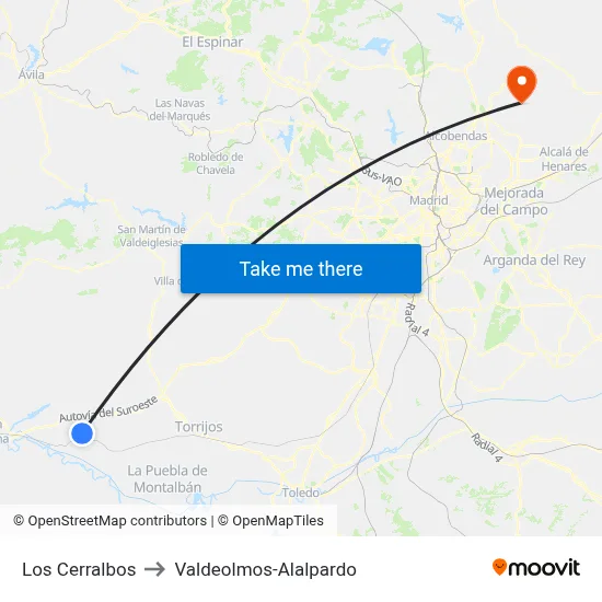 Los Cerralbos to Valdeolmos-Alalpardo map
